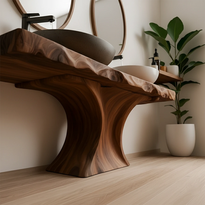 Double Basin Live Edge Solid Wood Vanity – Handcrafted Japandi Elegance