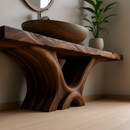 Twin Arch Live Edge Solid Wood Vanity – Japandi Organic Console