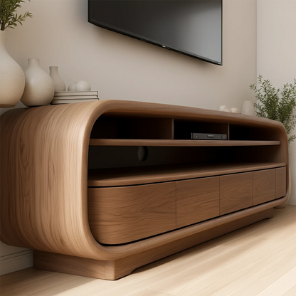 Rounded Edge Solid Wood TV Stand – Japandi Organic Modern