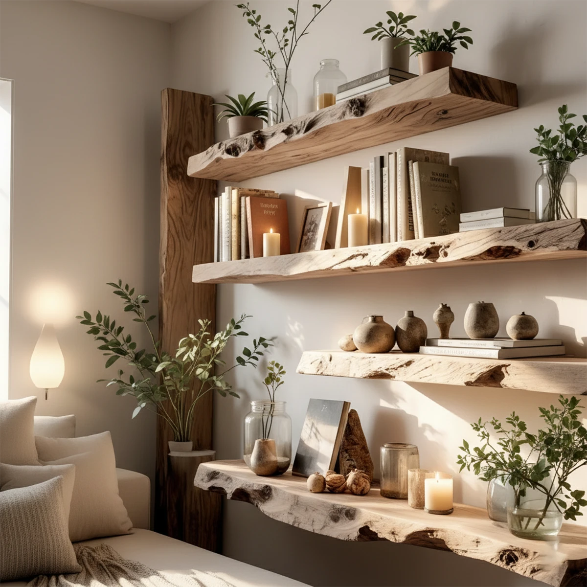 Handcrafted Solid Wood Floating Shelf with Live Edge Character