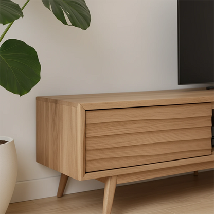 Slatted Solid Wood TV Stand – Japandi Minimalist Console