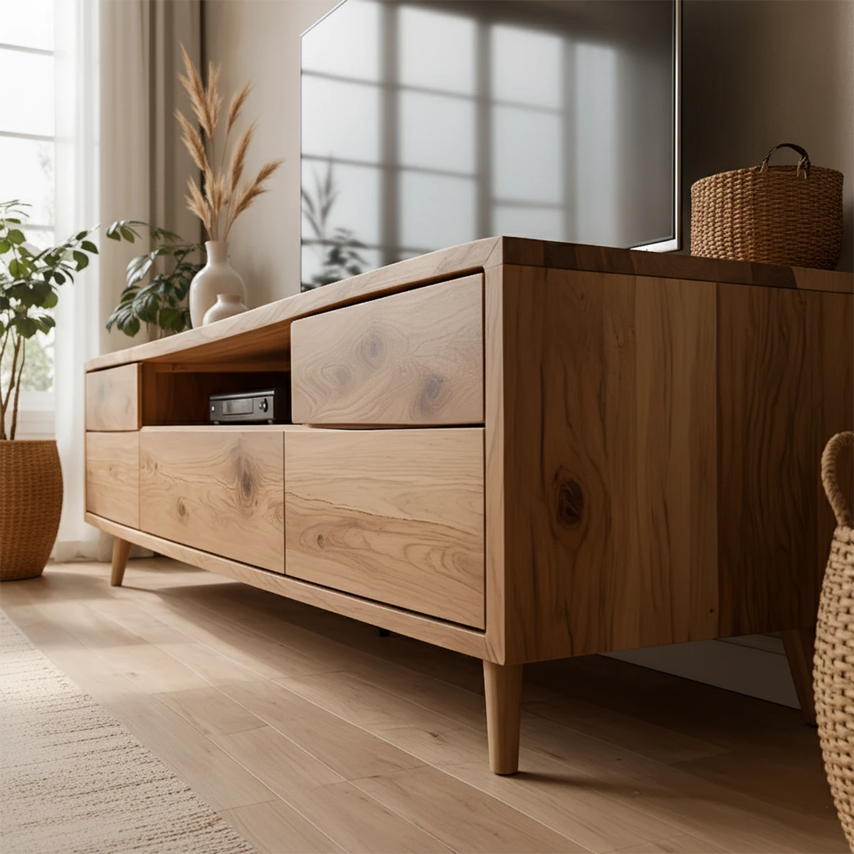 Oak Solid Wood TV Stand – Scandinavian Japandi Console