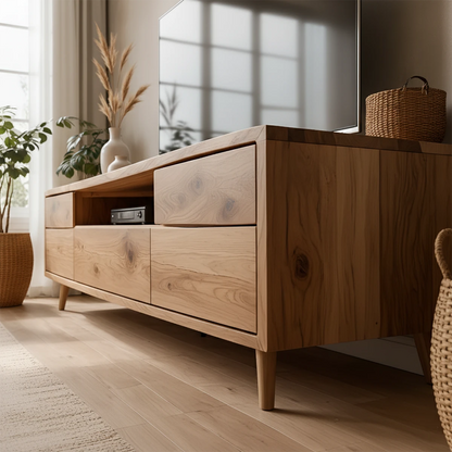 Oak Solid Wood TV Stand – Scandinavian Japandi Console