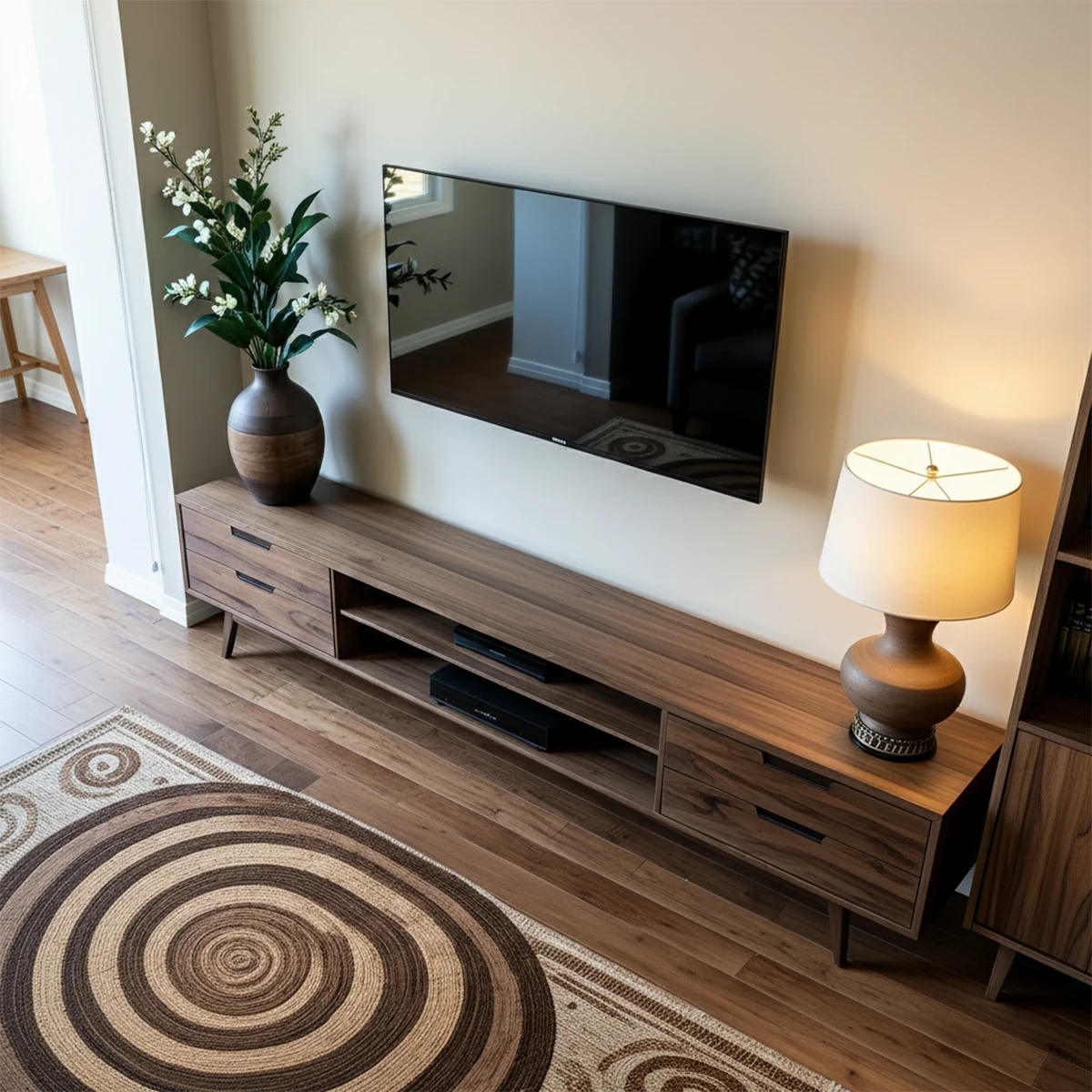 Walnut Solid Wood TV Stand – Mid-Century Japandi Console