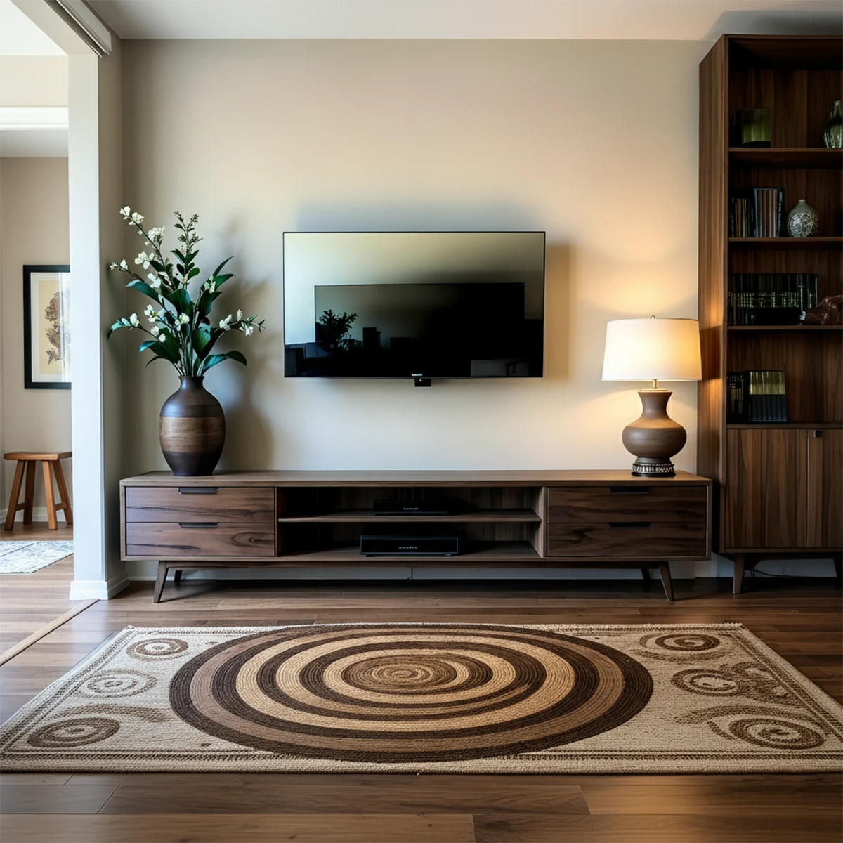 Walnut Solid Wood TV Stand – Mid-Century Japandi Console