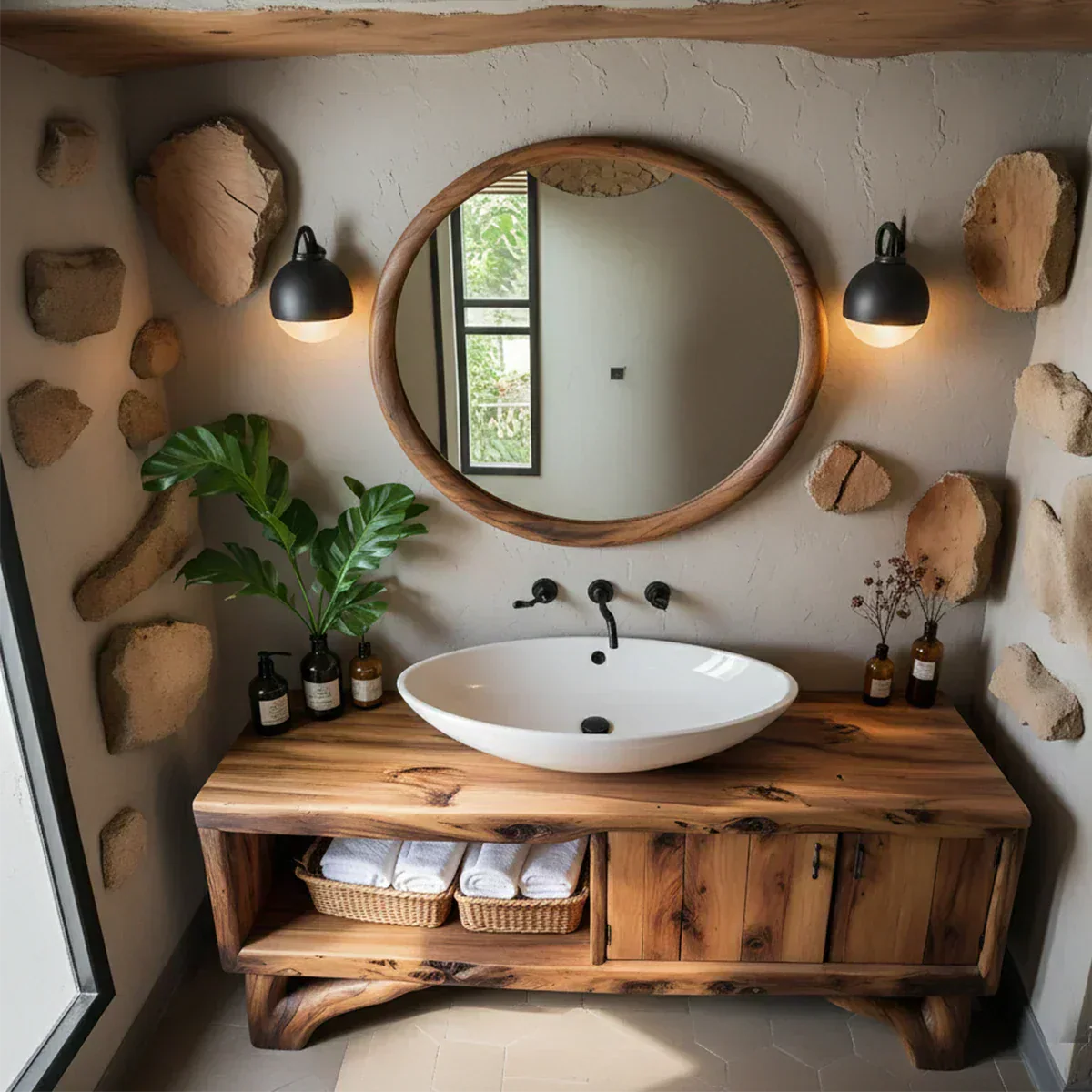 Handcrafted Live-Edge Rustic Solid Wood Bathroom Vanity - Rustiracraft 