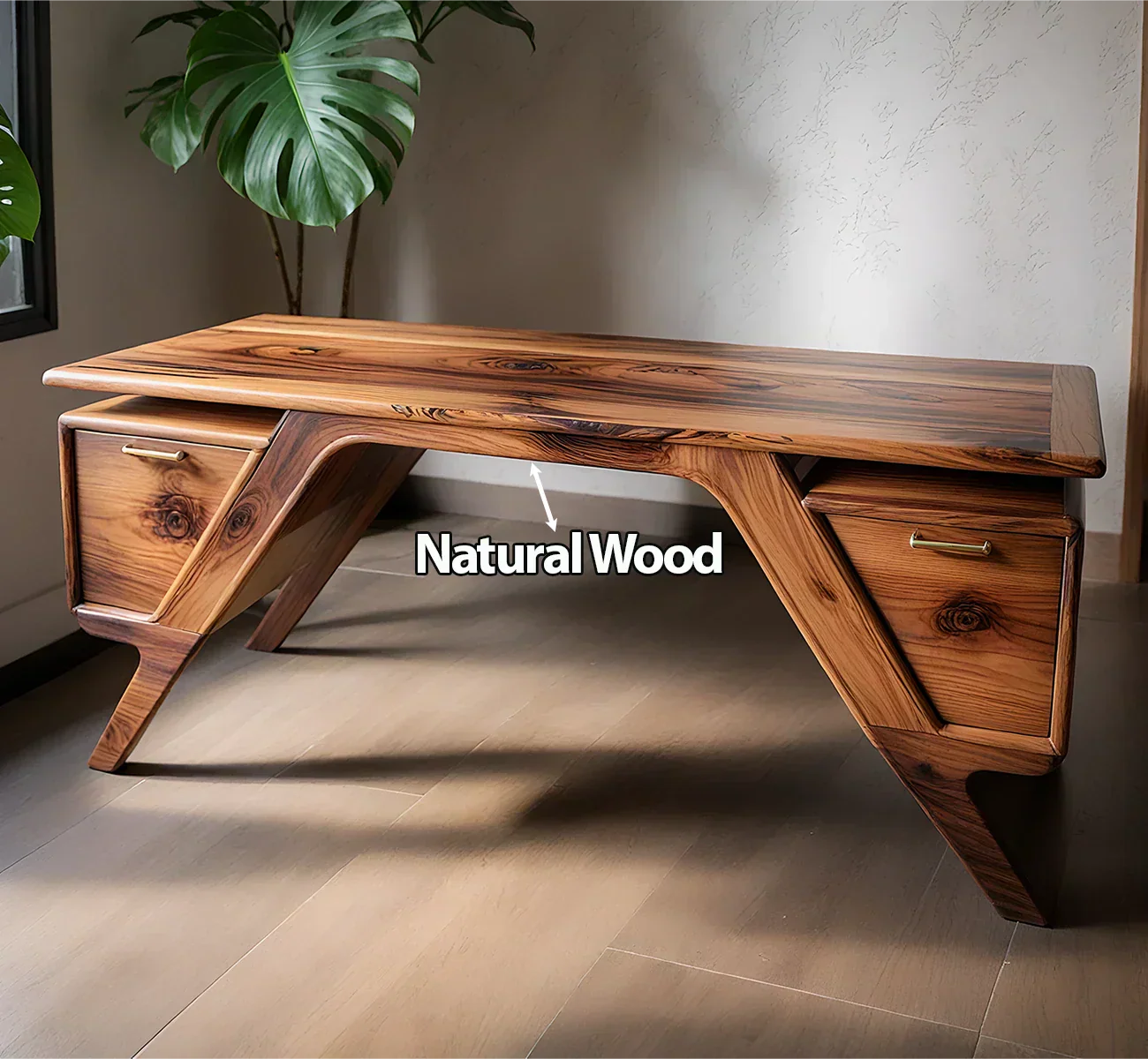 Handcrafted Natural Solid Wood Desk — Modern Angular Design - Rustiracraft