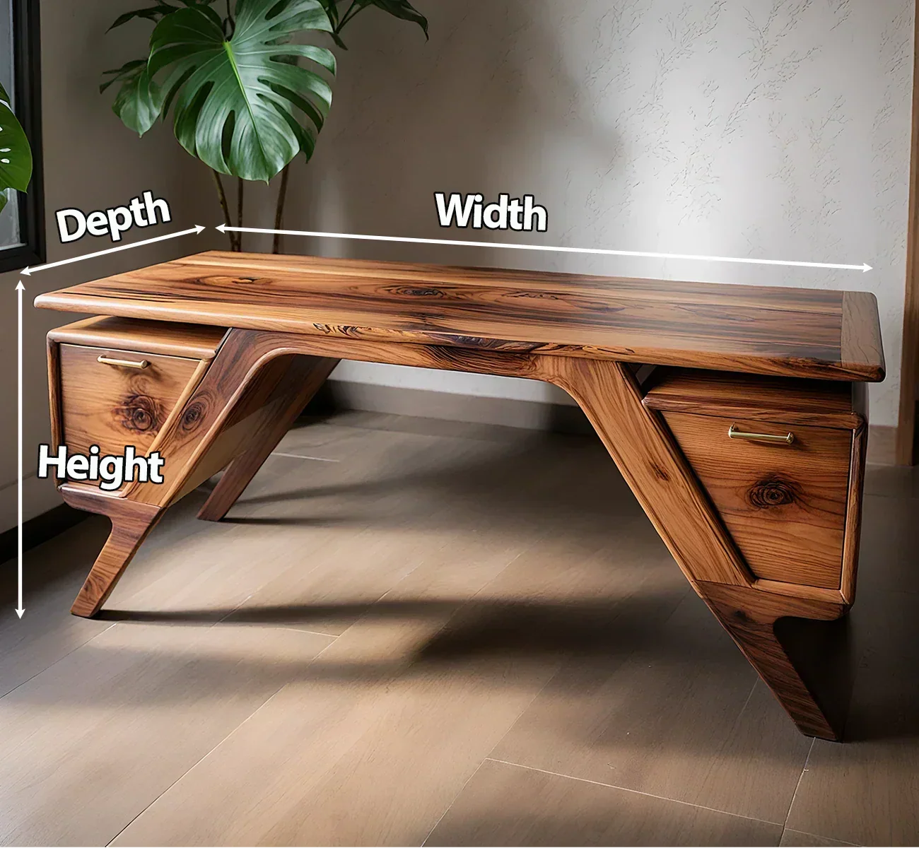 Handcrafted Natural Solid Wood Desk — Modern Angular Design - Rustiracraft