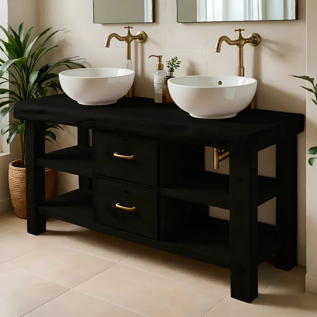 Handcrafted Natural Solid Wood Double-Sink Bathroom Vanity - Rustiracraft 