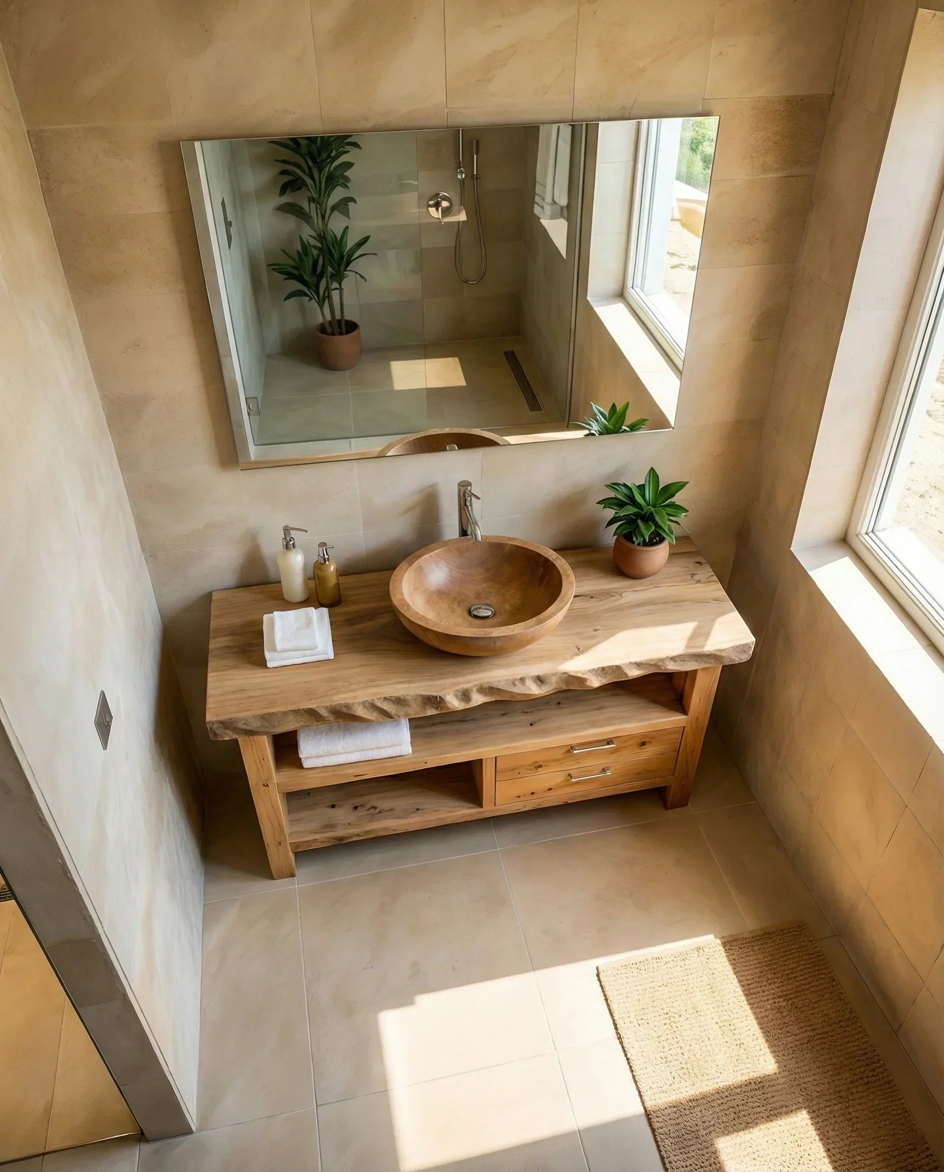 Handcrafted Natural Solid Wood Live-Edge Bathroom Vanity - Rustiracraft 