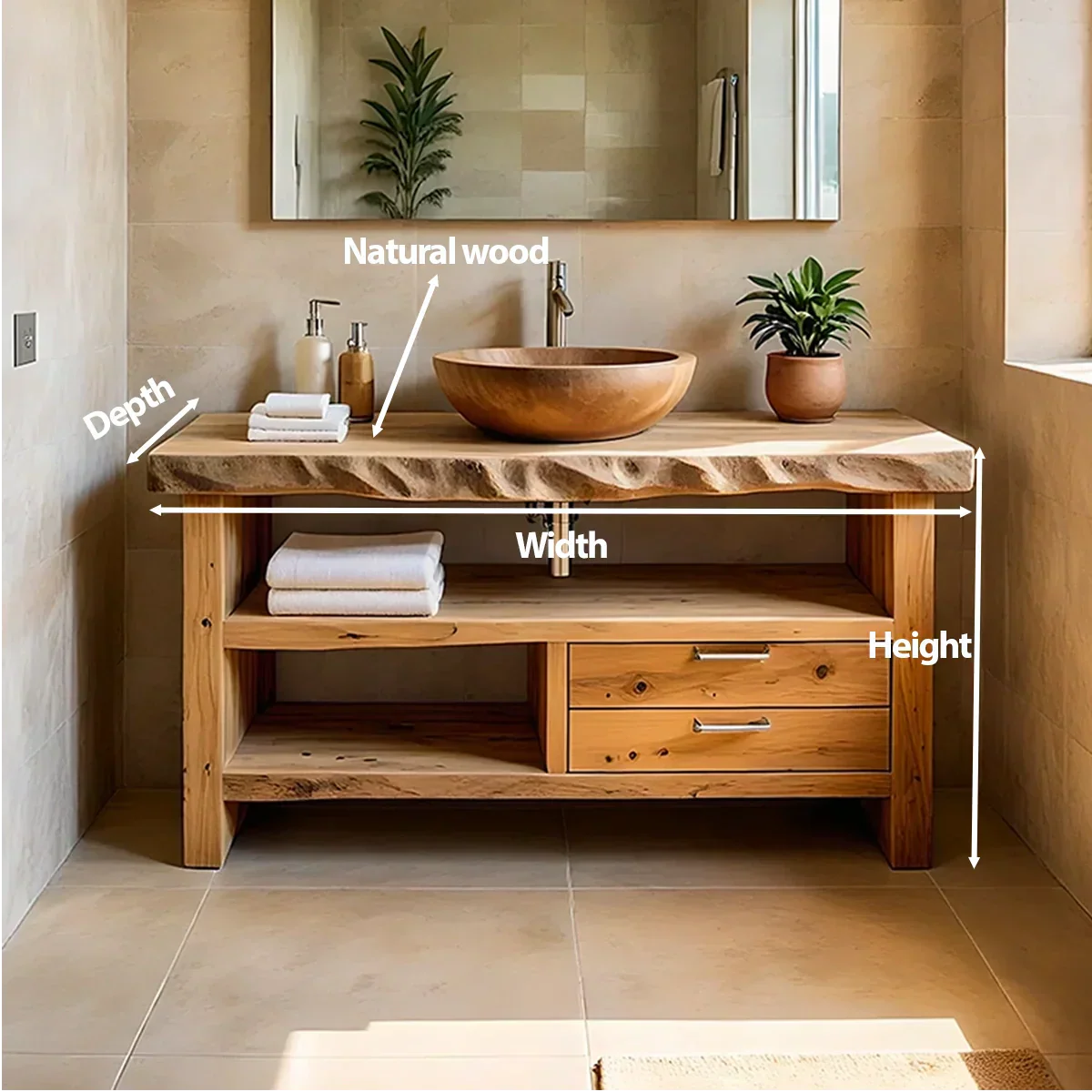 Handcrafted Natural Solid Wood Live-Edge Bathroom Vanity - Rustiracraft 