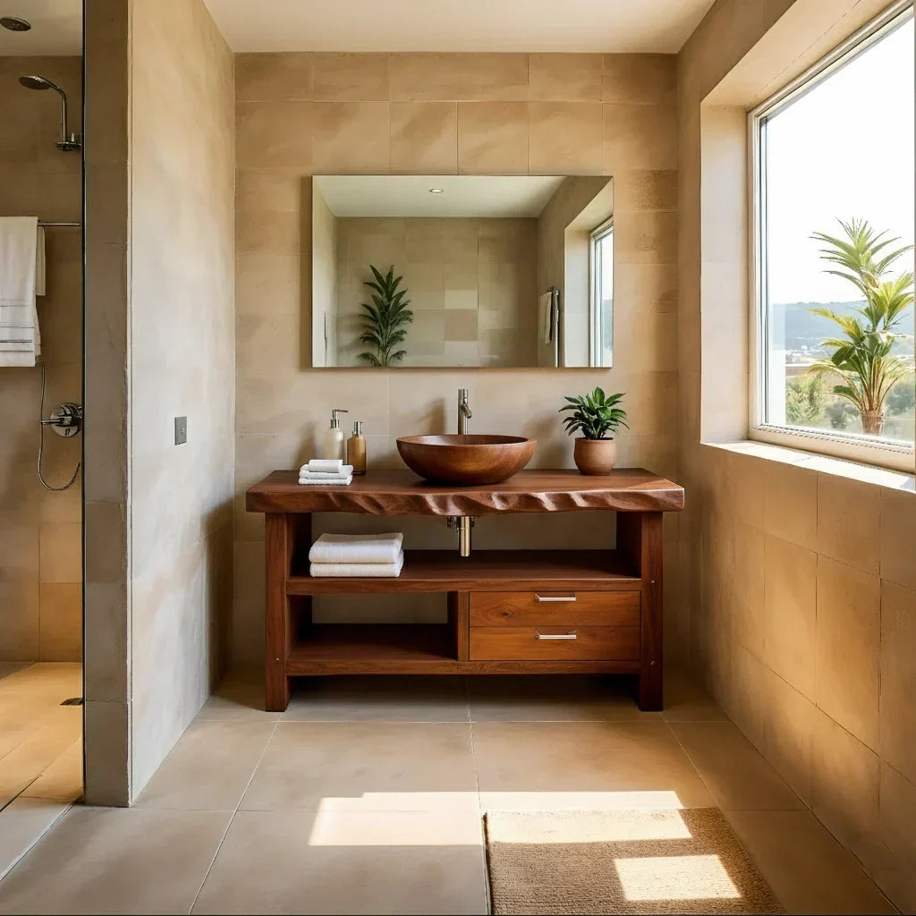 Handcrafted Natural Solid Wood Live-Edge Bathroom Vanity - Rustiracraft 
