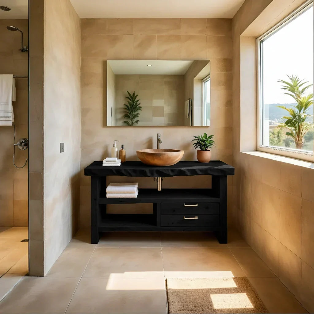 Handcrafted Natural Solid Wood Live-Edge Bathroom Vanity - Rustiracraft 