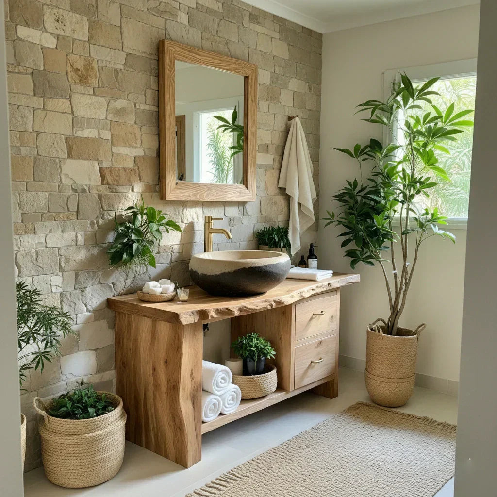 Handcrafted Natural Solid Wood Live-Edge Bathroom Vanity - Rustiracraft 