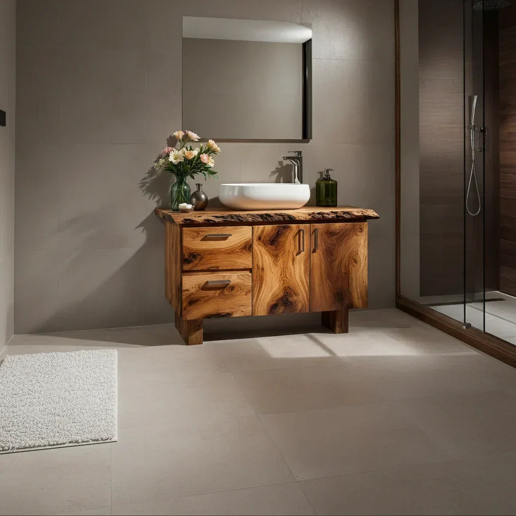 Handcrafted Natural Solid Wood Live-Edge Bathroom Vanity - Rustiracraft 