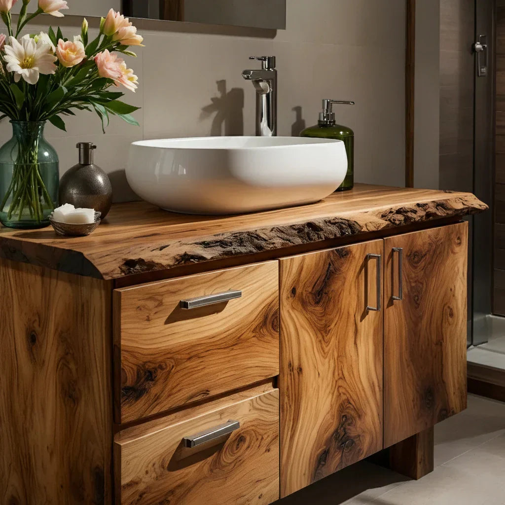 Handcrafted Natural Solid Wood Live-Edge Bathroom Vanity - Rustiracraft 
