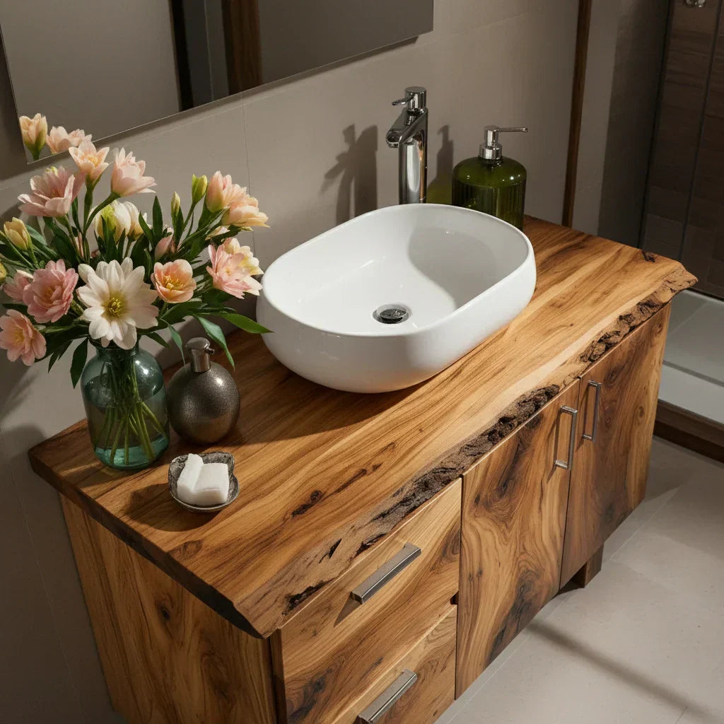 Handcrafted Natural Solid Wood Live-Edge Bathroom Vanity - Rustiracraft 