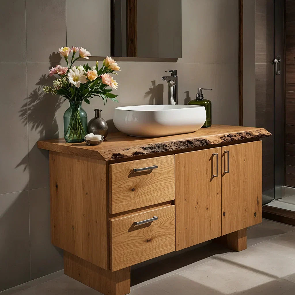 Handcrafted Natural Solid Wood Live-Edge Bathroom Vanity - Rustiracraft 