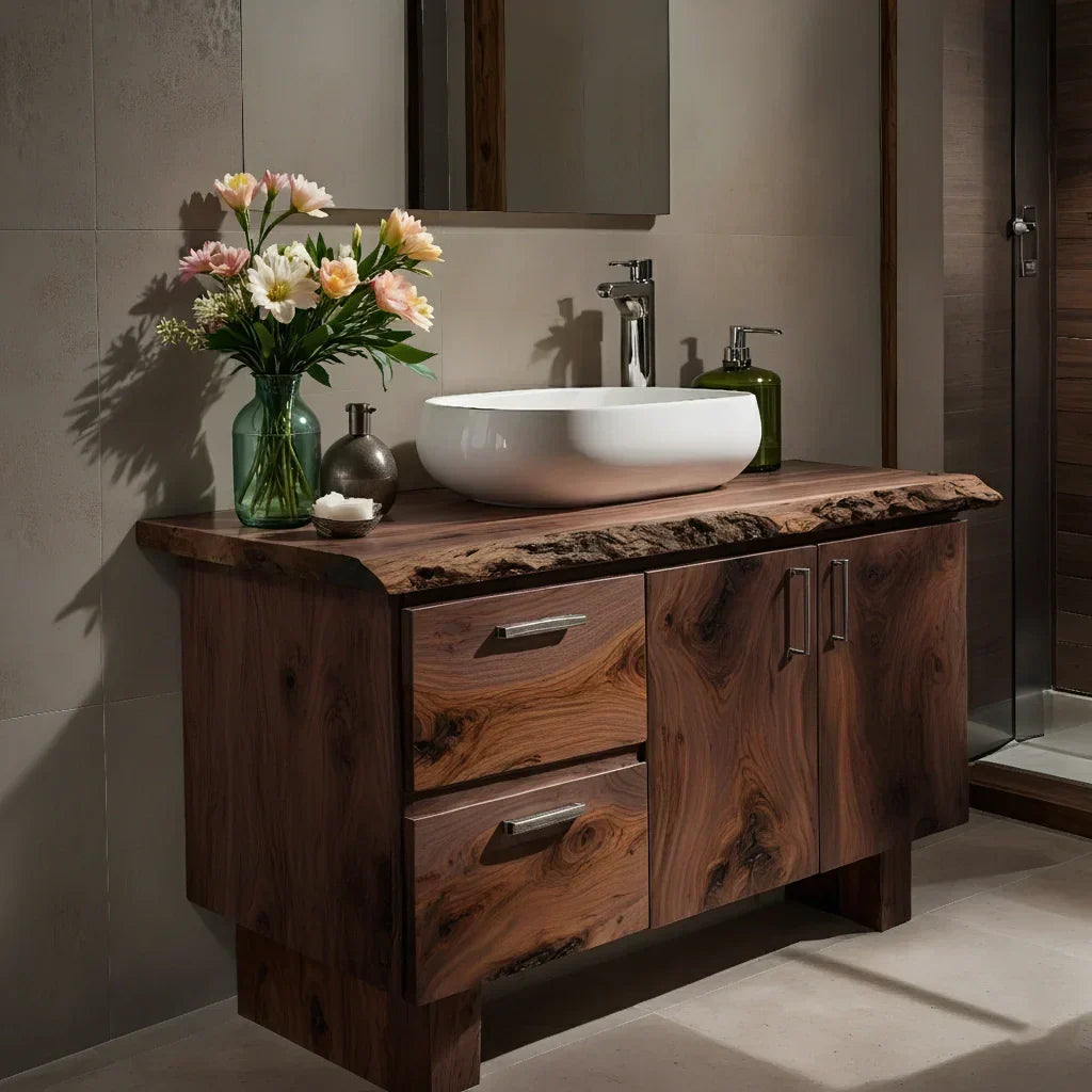 Handcrafted Natural Solid Wood Live-Edge Bathroom Vanity - Rustiracraft 