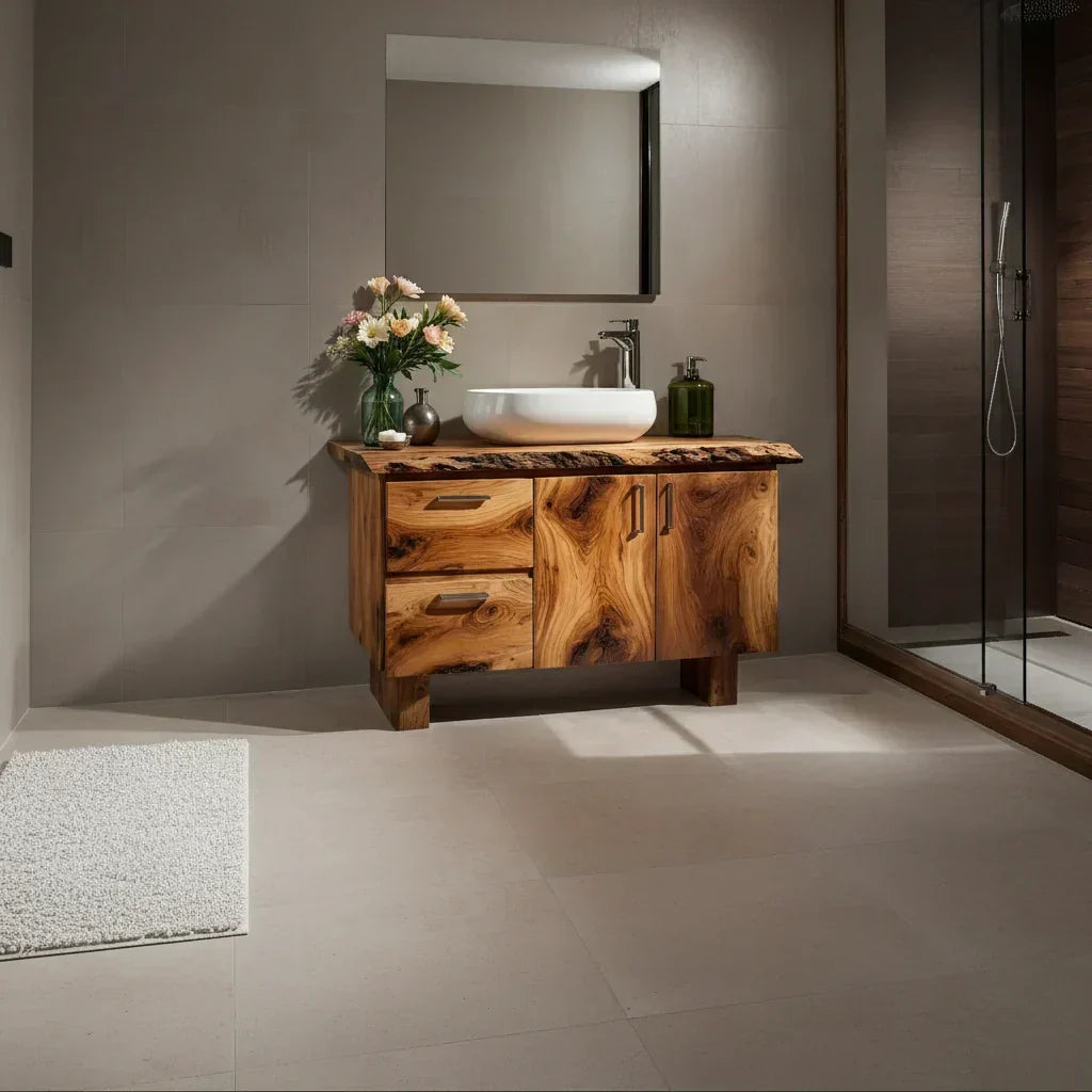 Handcrafted Natural Solid Wood Live-Edge Bathroom Vanity - Rustiracraft
