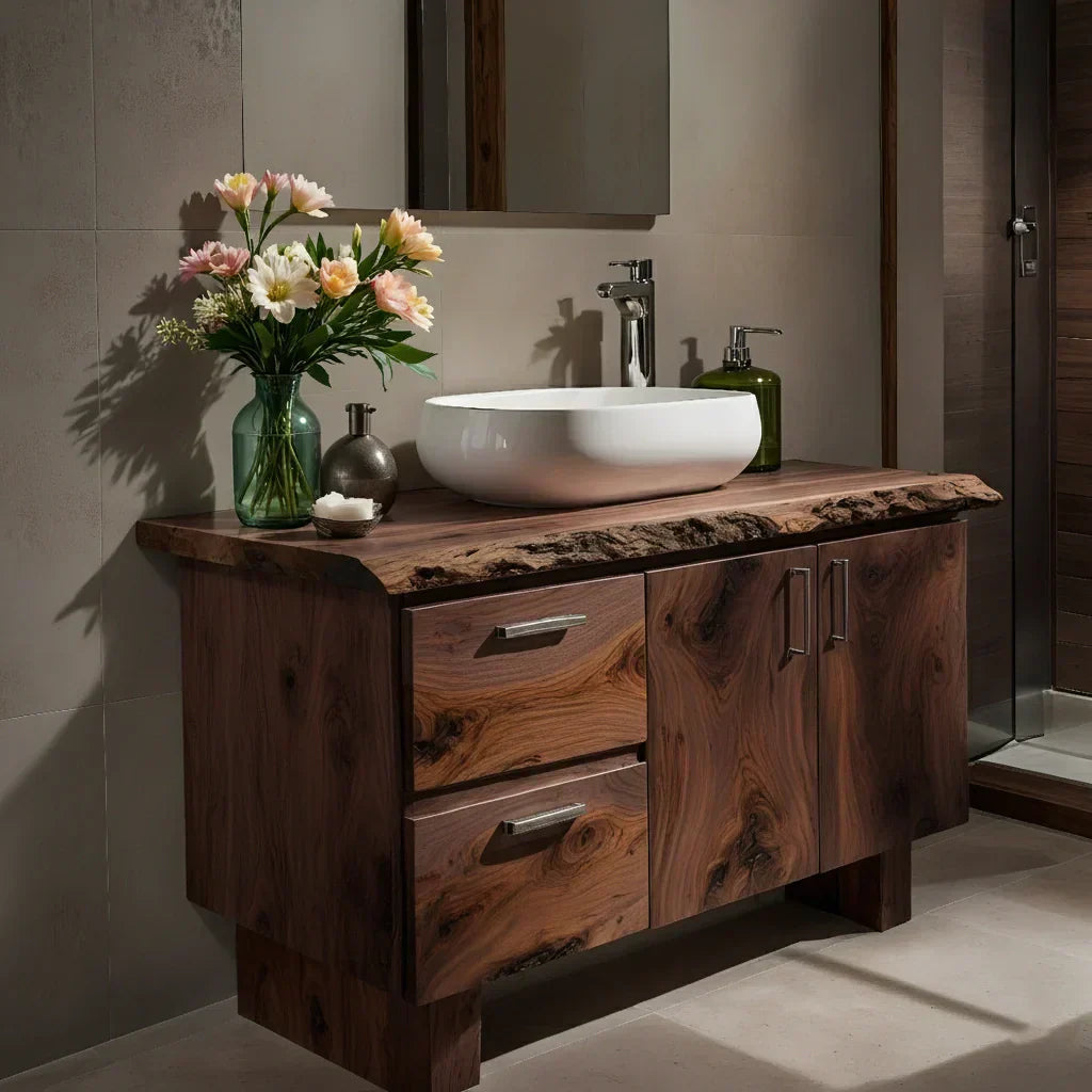Handcrafted Natural Solid Wood Live-Edge Bathroom Vanity - Rustiracraft
