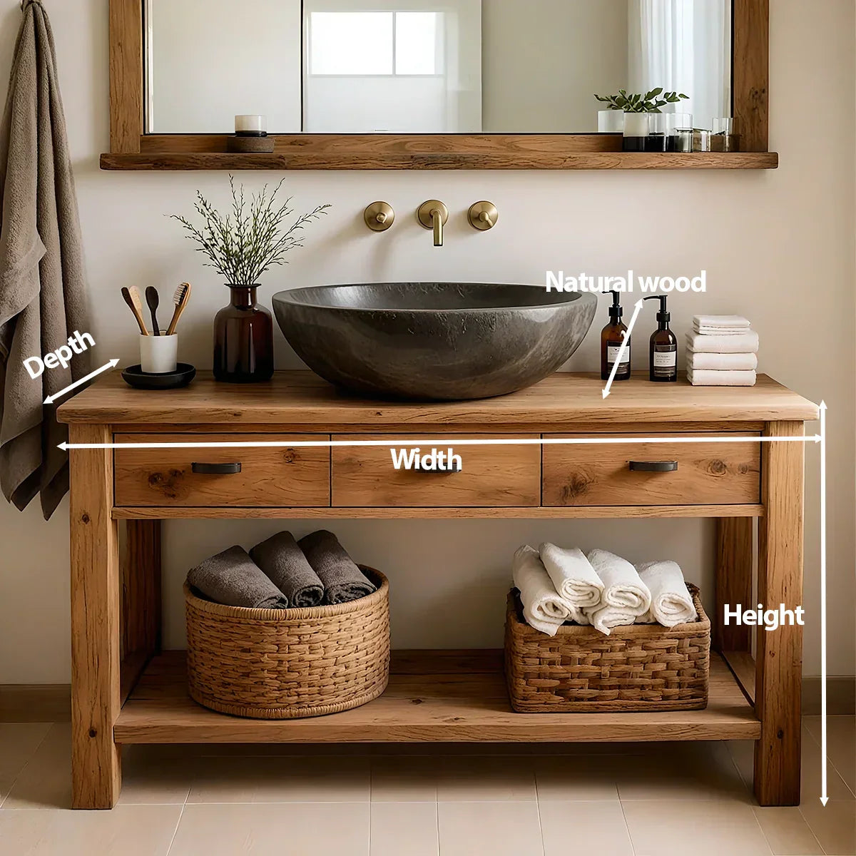 Handcrafted Natural Solid Wood Open-Shelf Bathroom Vanity - Rustiracraft 