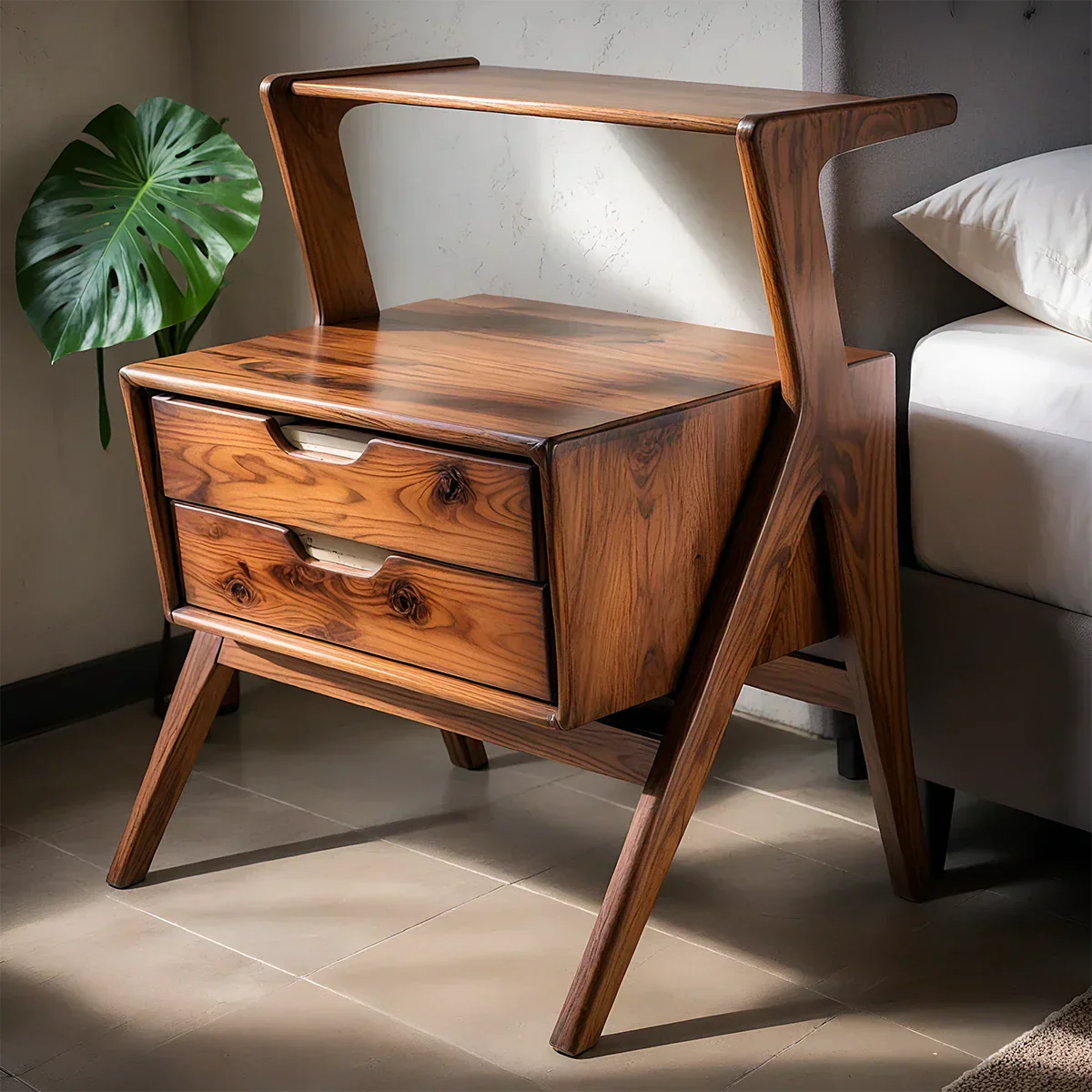 Handcrafted Natural Solid Wood Sculptural Nightstand - Rustiracraft 