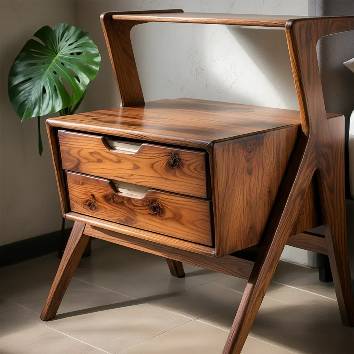 Handcrafted Natural Solid Wood Sculptural Nightstand - Rustiracraft 