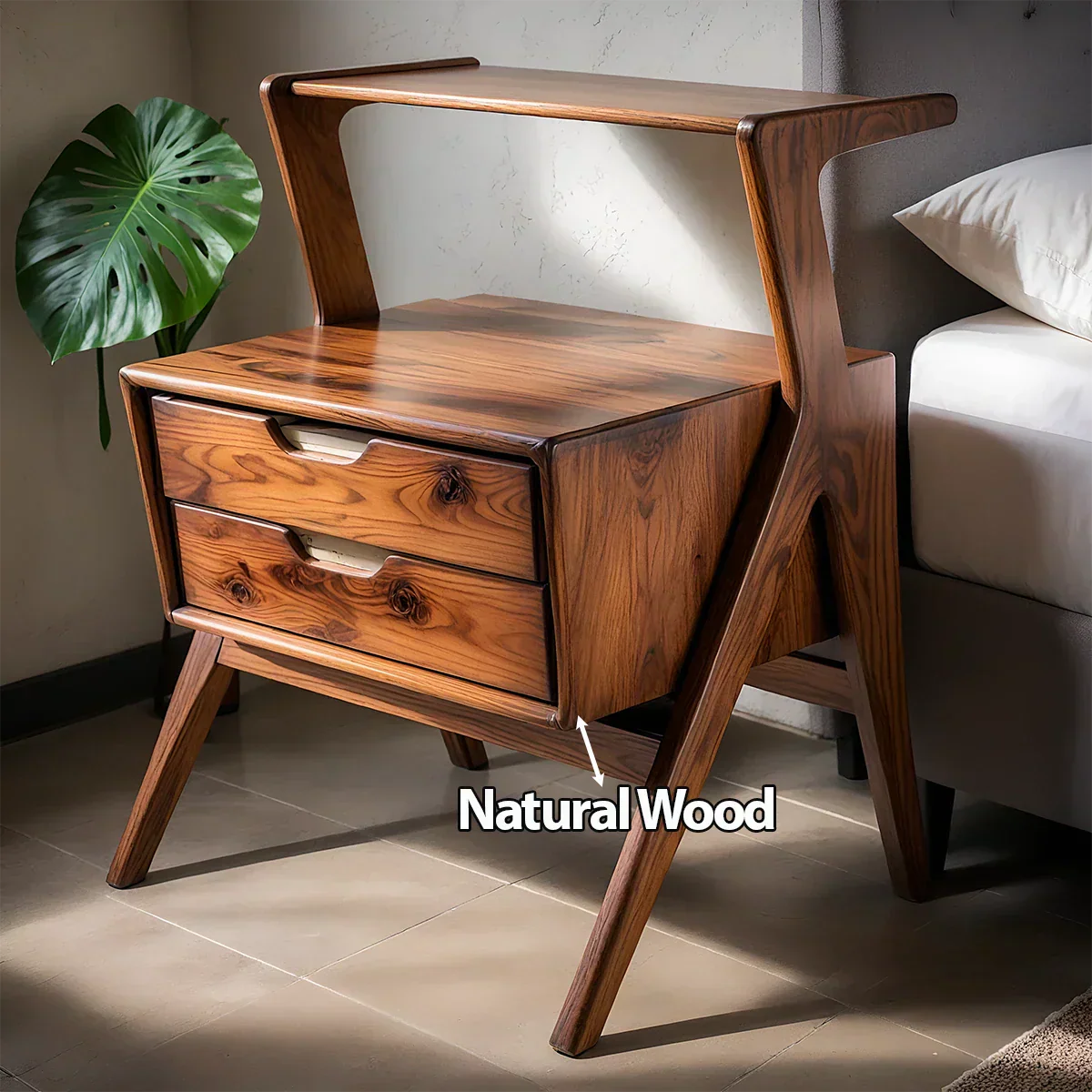 Handcrafted Natural Solid Wood Sculptural Nightstand - Rustiracraft 