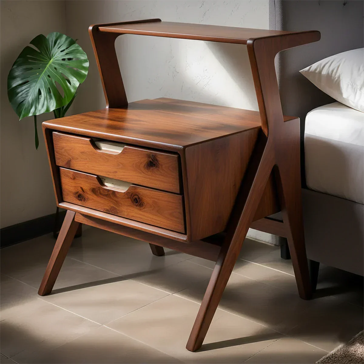 Handcrafted Natural Solid Wood Sculptural Nightstand - Rustiracraft 