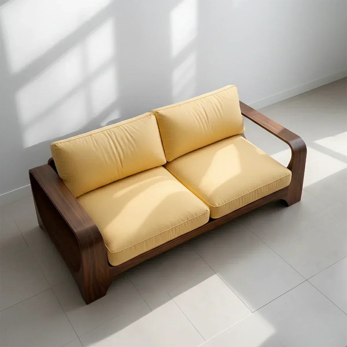 Handcrafted Natural Solid Wood Sofa – Rustic Curved Frame – Cotton Cushion Seating - Rustiracraft 