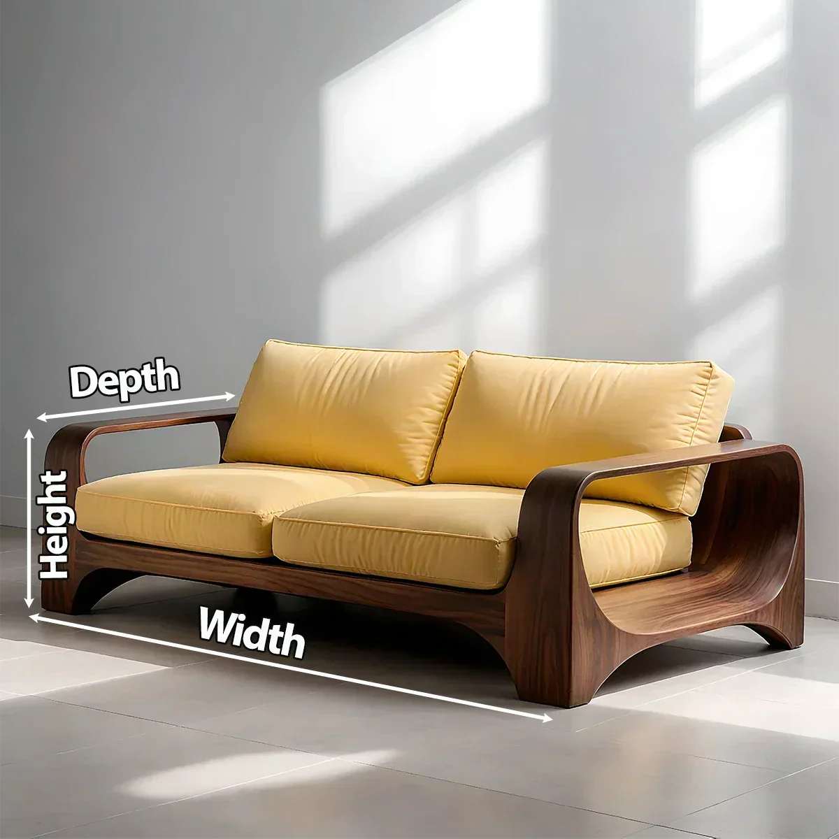 Handcrafted Natural Solid Wood Sofa – Rustic Curved Frame – Cotton Cushion Seating - Rustiracraft 