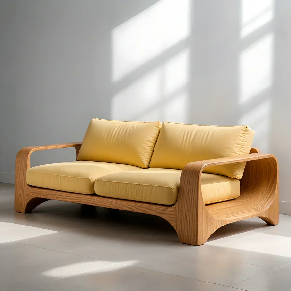 Handcrafted Natural Solid Wood Sofa – Rustic Curved Frame – Cotton Cushion Seating - Rustiracraft 