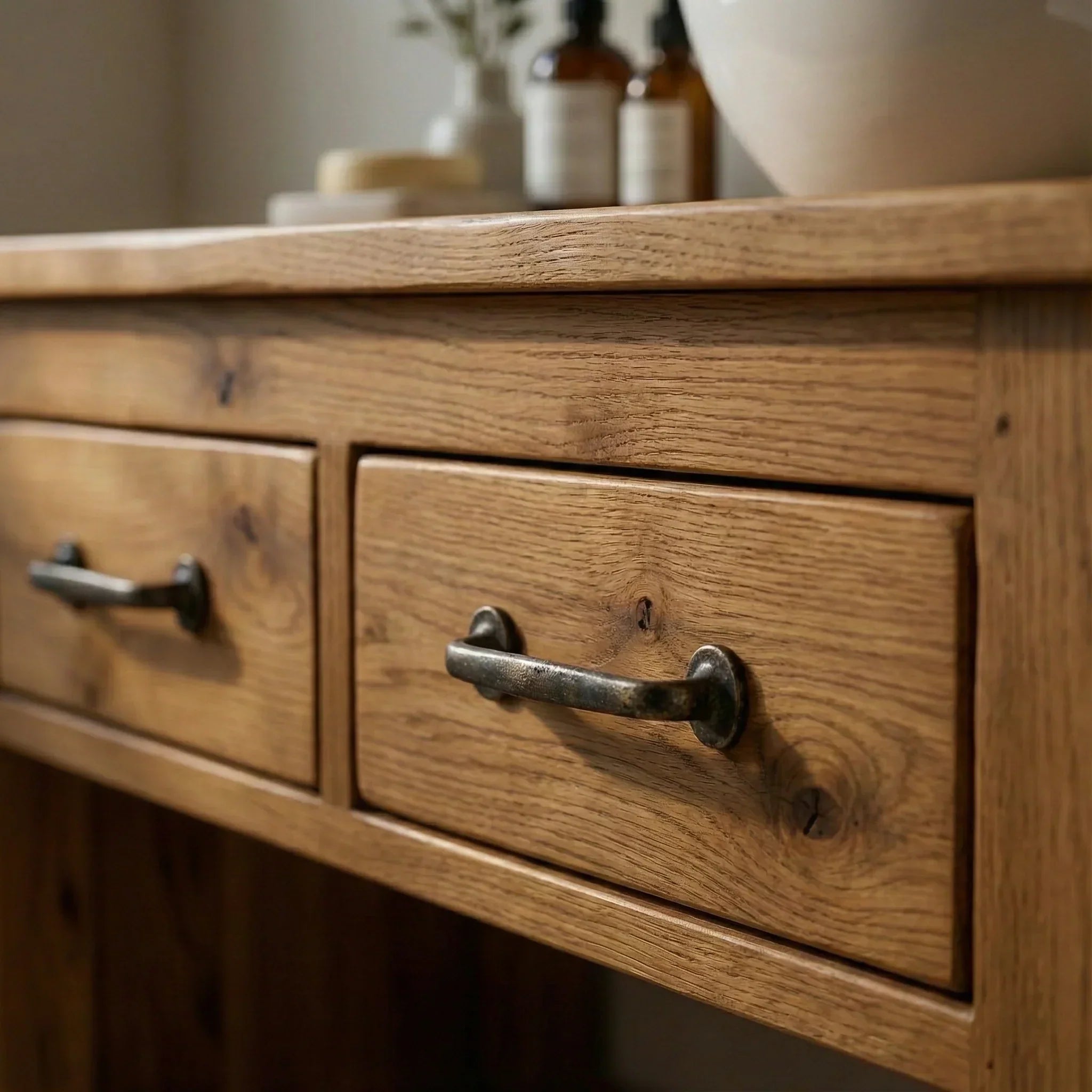Handcrafted Natural Wood Bathroom Vanity with Drawers & Open Shelf - Rustiracraft 