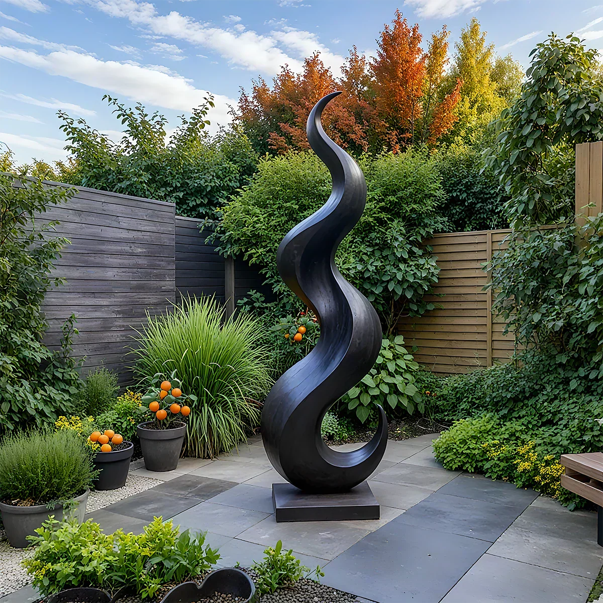 Handcrafted Solid Wood Abstract Sculpture – Tall Wave Form - Rustiracraft