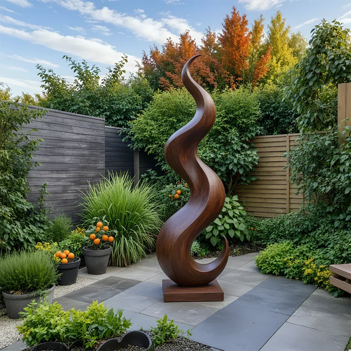 Handcrafted Solid Wood Abstract Sculpture – Tall Wave Form - Rustiracraft