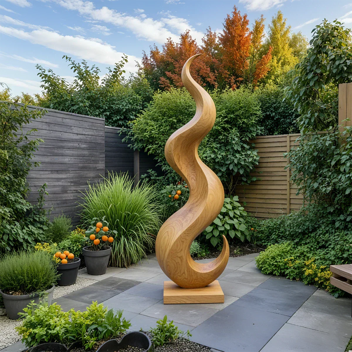 Handcrafted Solid Wood Abstract Sculpture – Tall Wave Form - Rustiracraft