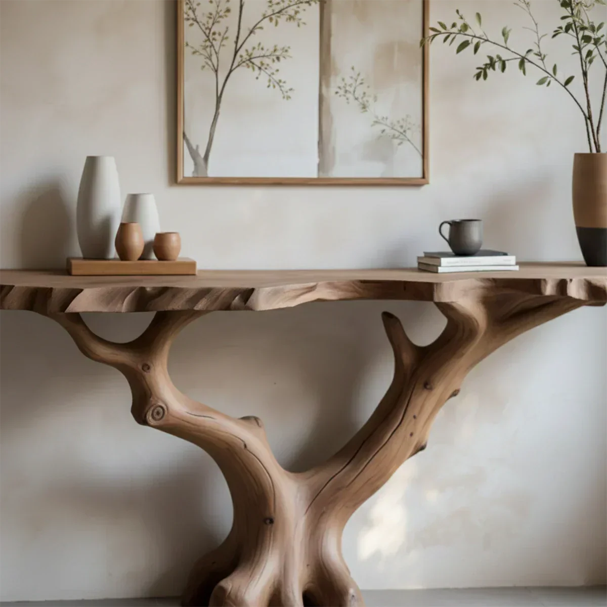 Handcrafted Solid Wood Branch-Form Rustic Console Table - Rustiracraft