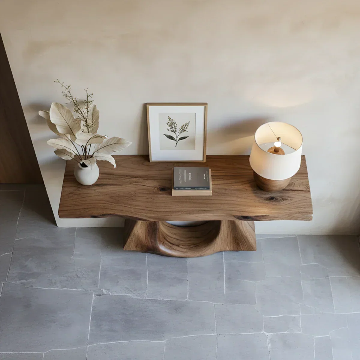 Handcrafted Solid Wood Console Table with Sculptural Twin-Base Design - Rustiracraft