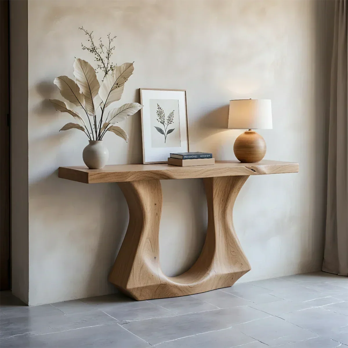 Handcrafted Solid Wood Console Table with Sculptural Twin-Base Design - Rustiracraft