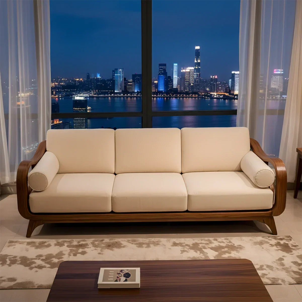 Handcrafted Solid Wood Cotton Sofa – Minimalist Rusic Modern Design - Rustiracraft 