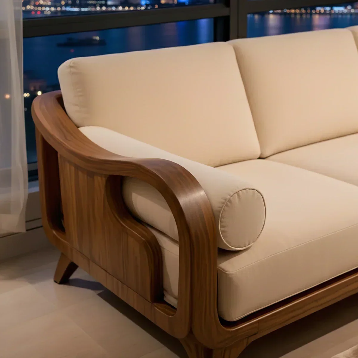 Handcrafted Solid Wood Cotton Sofa – Minimalist Rusic Modern Design - Rustiracraft 