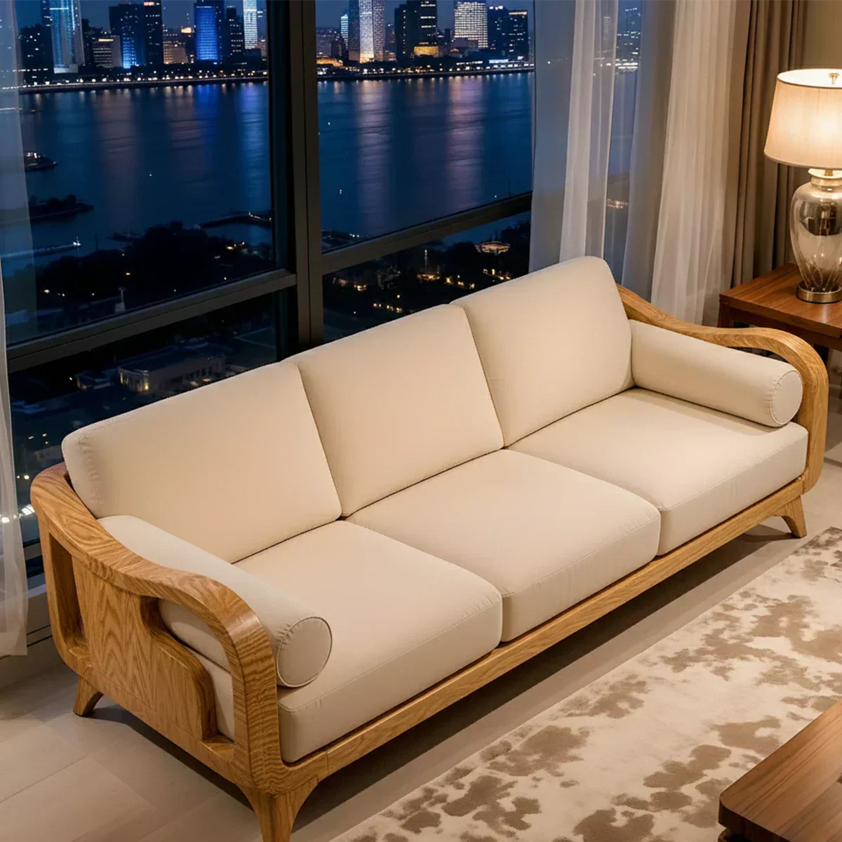 Handcrafted Solid Wood Cotton Sofa – Minimalist Rusic Modern Design - Rustiracraft 