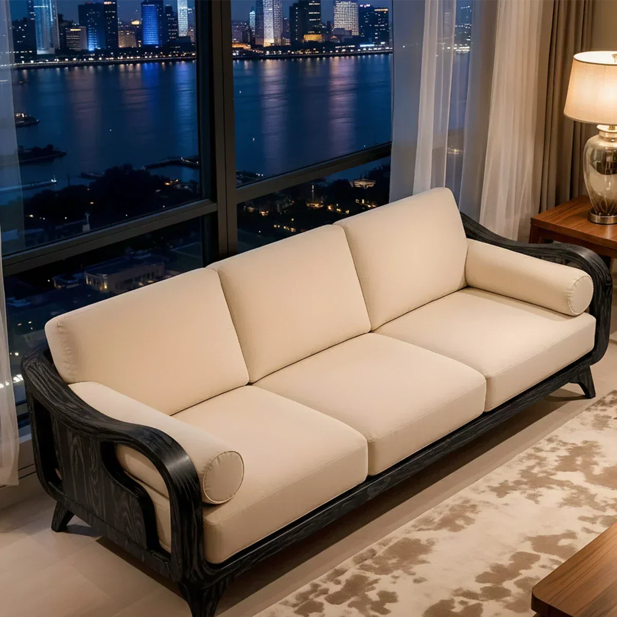 Handcrafted Solid Wood Cotton Sofa – Minimalist Rusic Modern Design - Rustiracraft 