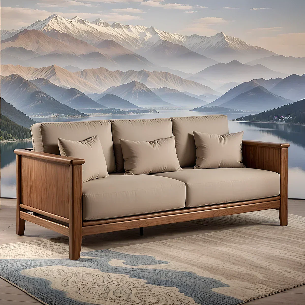 Handcrafted Solid Wood Cotton Sofa – Minimalist Rustic Comfort - Rustiracraft 