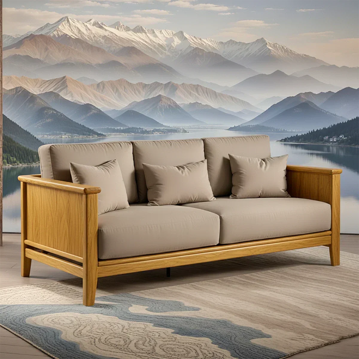 Handcrafted Solid Wood Cotton Sofa – Minimalist Rustic Comfort - Rustiracraft 