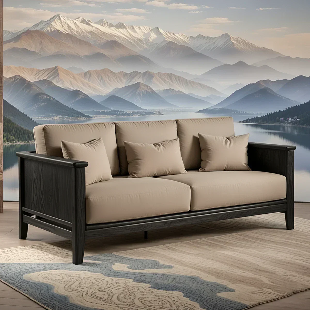 Handcrafted Solid Wood Cotton Sofa – Minimalist Rustic Comfort - Rustiracraft 