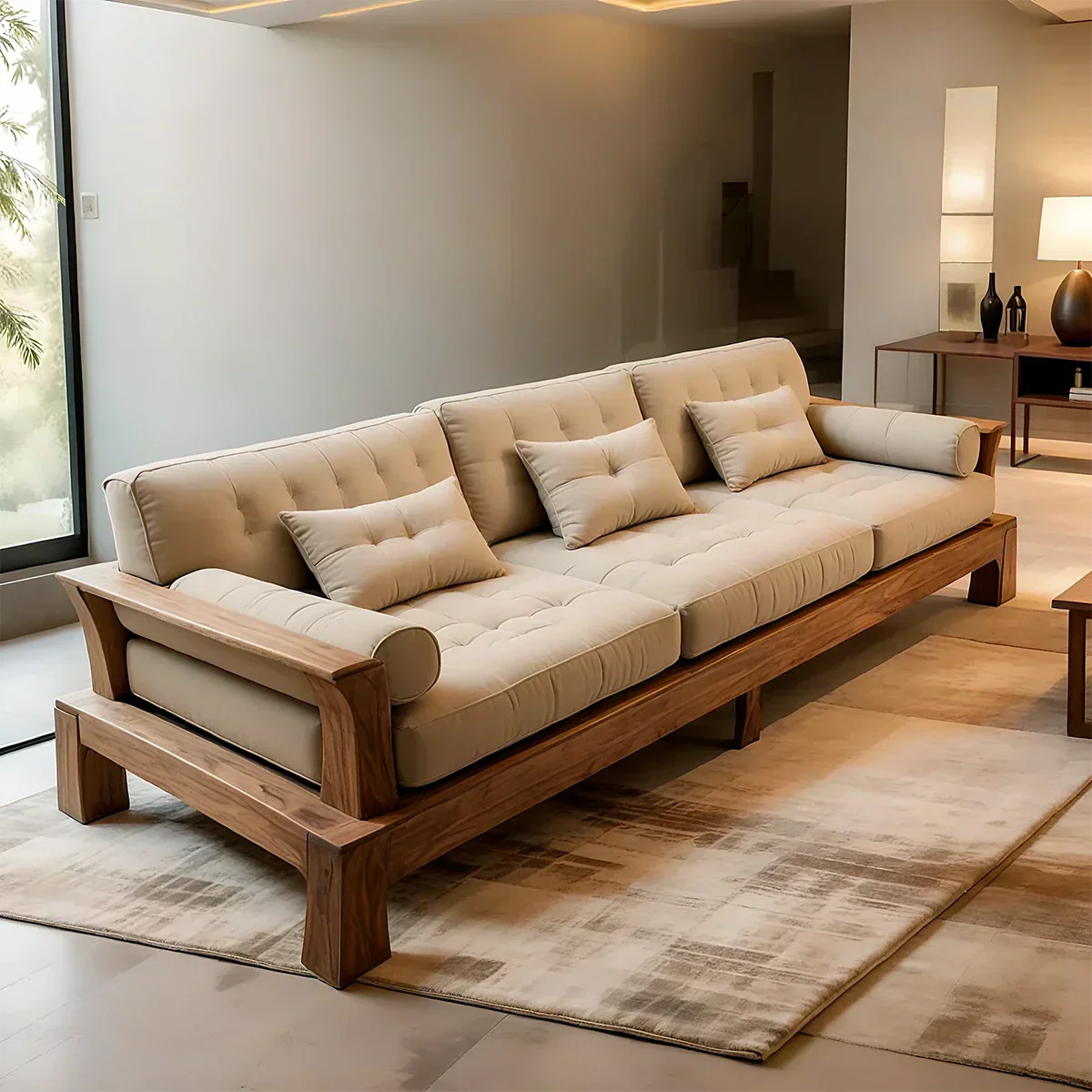 Handcrafted Solid Wood Cotton Sofa – Minimalist Rustic Modern Style - Rustiracraft 