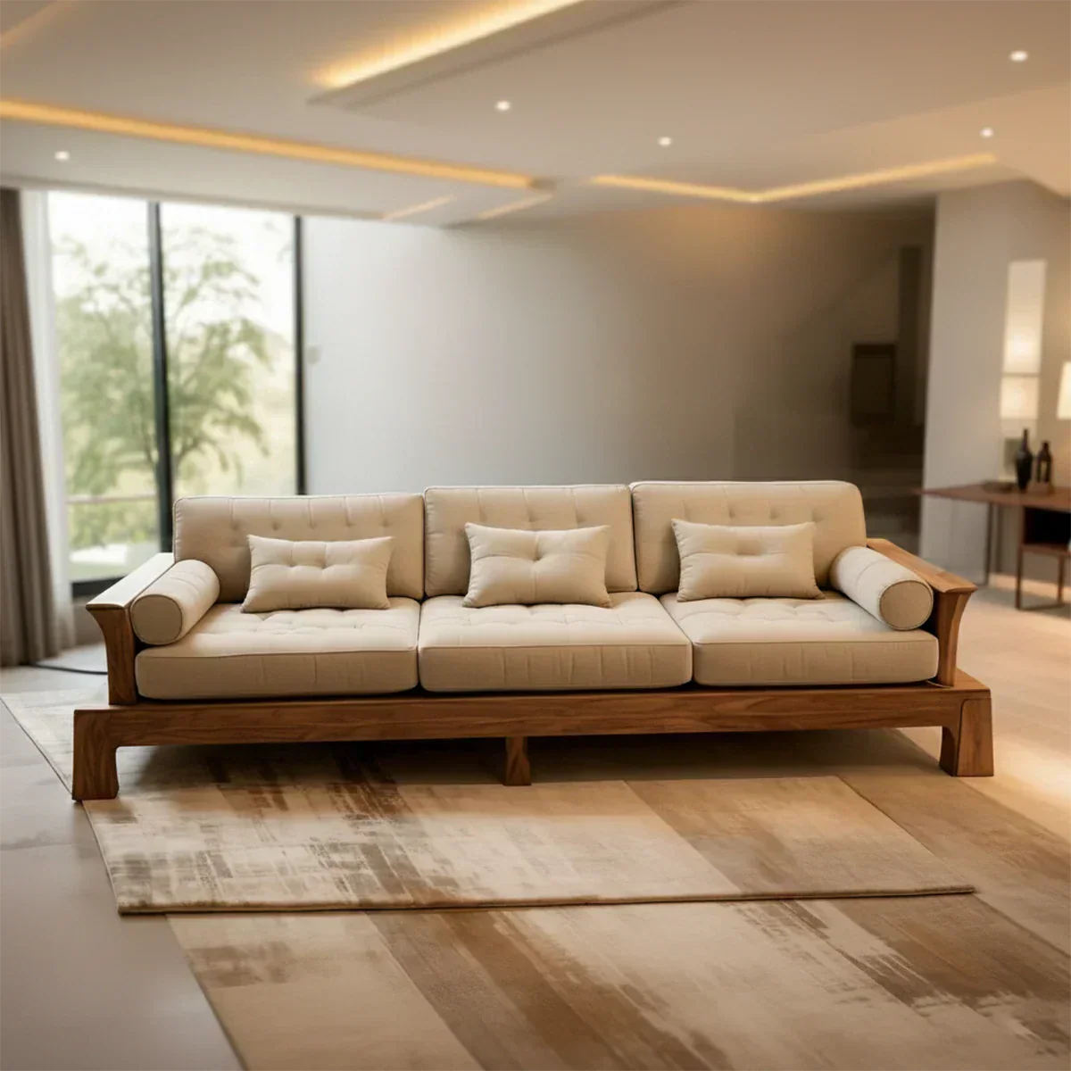 Handcrafted Solid Wood Cotton Sofa – Minimalist Rustic Modern Style - Rustiracraft 