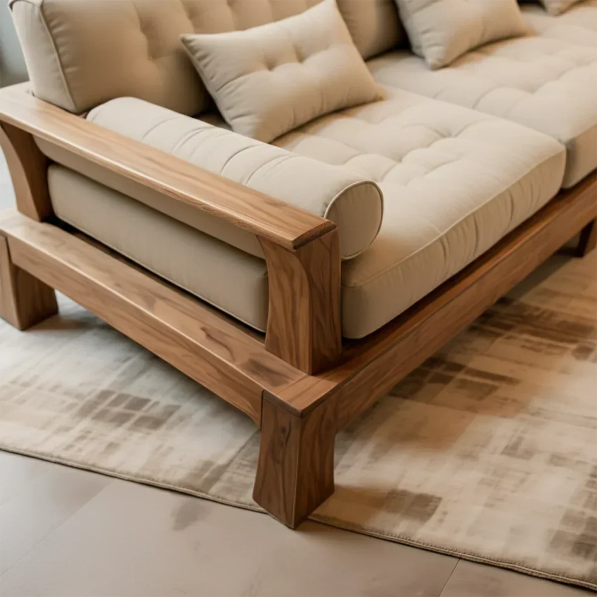 Handcrafted Solid Wood Cotton Sofa – Minimalist Rustic Modern Style - Rustiracraft 